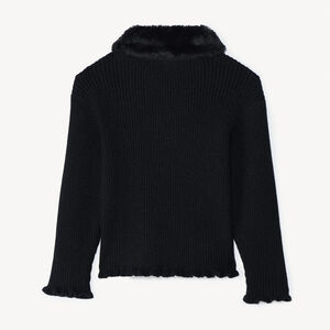 Chaqueta de manga larga de punto con cuello de pelo sintético para niña 