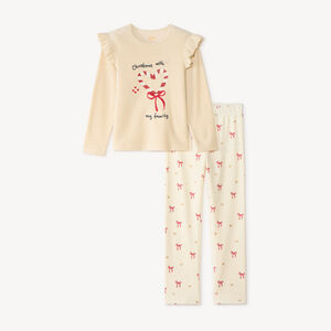 Conjunto de pijama navideño para niña en terciopelo 