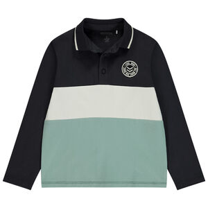 Polo de manga larga efecto color block con parche para niño 