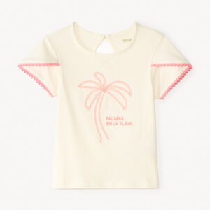 Camiseta de manga corta cruzada con bordado de palmera para bebé niña 