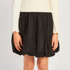 Robe manches longues bi-matière effet boule pour fille  Main Robe manches longues bi-matière effet boule pour fille