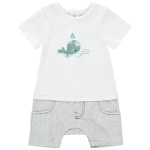Combinaison courte effet 2 en 1 print baleine 
