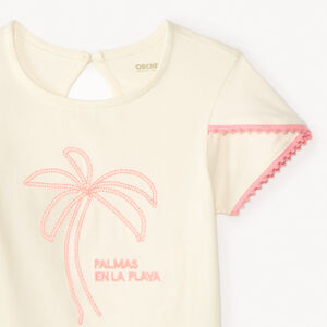 Camiseta de manga corta cruzada con bordado de palmera para bebé niña 