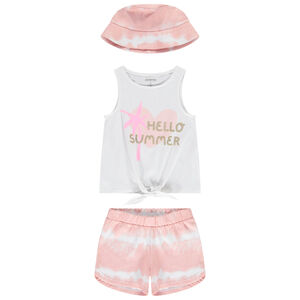 Conjunto de 3 piezas con bob y short efecto tie & dye para niña 