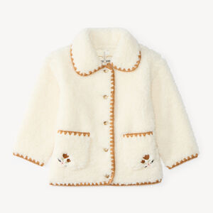 Chaqueta de bebé niña de sherpa de lana y bordado decorativo. 