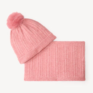 Ensemble bonnet à pompon et snood fille en maille 
