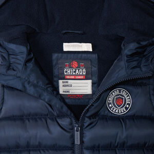 Chaleco acolchado sin mangas con capucha e insignia de goma para niño 