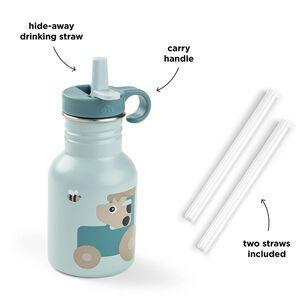 Botella acero inoxidable con pajita 350ml Tiny Farm azul 