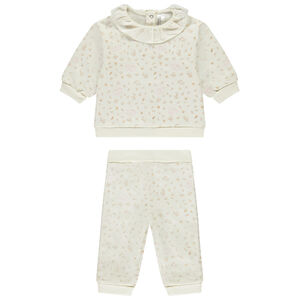 Conjunto de jersey con cuello volante y pantalón estampado para bebé niña 