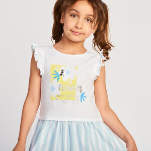 Vestido de manga corta efecto 2 en 1 con rayas niña 