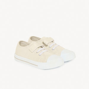 Zapatillas bajas plateadas con velcro y cordones elásticos para bebé niña 