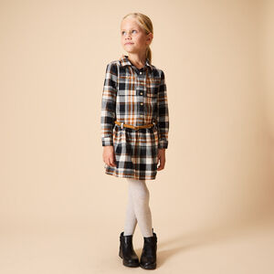 Ropa de camisa de cuadros con cinturón y mangas largas para niña 