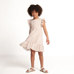 Vestido de manga corta con volantes y estampado moteado para niña  Main Vestido de manga corta con volantes y estampado moteado para niña
