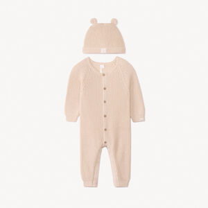 Combinaison + bonnet en tricot perlée uni pour bébé  Main Combinaison + bonnet en tricot perlée uni pour bébé