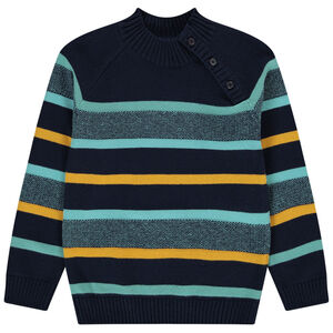 Pull en tricot à rayures avec col montant pour garçon Main Pull en tricot à rayures avec col montant pour garçon
