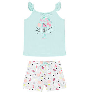 Pijama de tirantes y short estampado de frutas para niña 