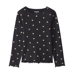T-shirt manches longues côtelé imprimé cœurs pailletés pour fille  Main T-shirt manches longues côtelé imprimé cœurs pailletés pour fille