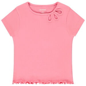 Camiseta de manga corta de punto acanalado con cuello calado para niña 