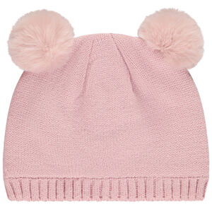 Gorro de punto con pompones de pelaje sintético 