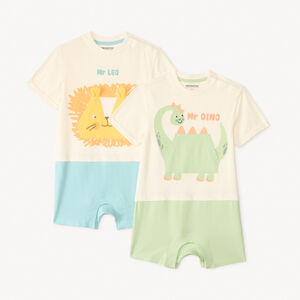 Lote de 2 monos cortos de punto con estampado de animales para bebé niño 