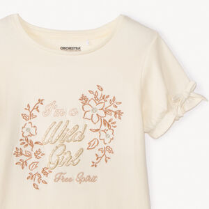 Camiseta de manga corta con nudos y bordados niña 