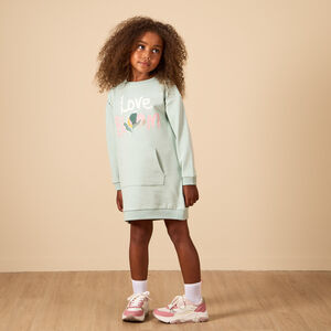 Vestido sudadera con strass y bolsillo canguro niña 