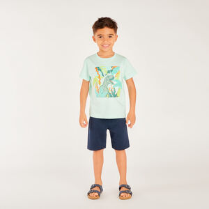 Camiseta de manga corta con estampado fantasía y parche de bucles para niño. 