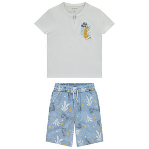 Conjunto de 2 piezas con bermuda estampado de felinos para niño 
