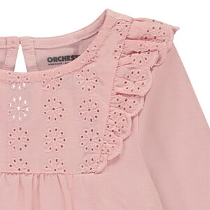 Camiseta de manga larga con cuello de bordado inglés para bebé niña 