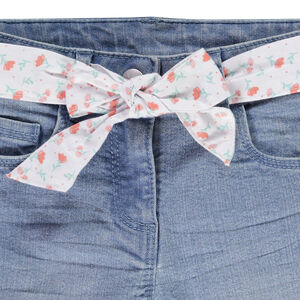Jean slim de denim con cinturón de foulard niña 