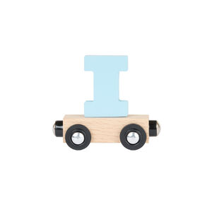 Wagon de madera letra "I" - azul claro 