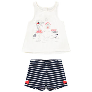 Conjunto de playa tirantes + short de felpa para bebé niña 