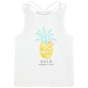 Camiseta de jersey con estampado fantasía y cinta niña 