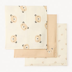 Lote de 3 muselinas de algodón orgánico con estampado de ositos para bebé. 