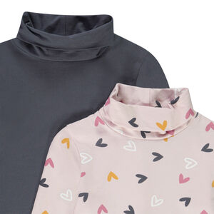 Pack de 2 sous-pulls de niña con cuello alto, estampado de corazones y liso. 