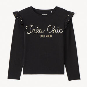 T-shirt manches longues en cording et volants pour fille   Main T-shirt manches longues en cording et volants pour fille