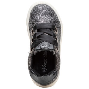 Zapatillas bajas con purpurina y cordones de satén 