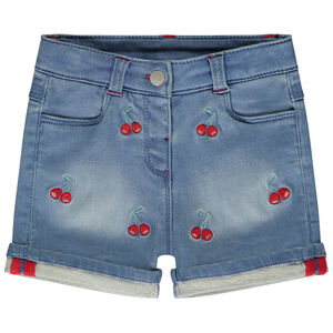 Short de denim con bordados de cerezas para bebé niña 