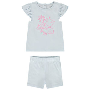 Conjunto de pijama corto de punto estampado océano para niña 