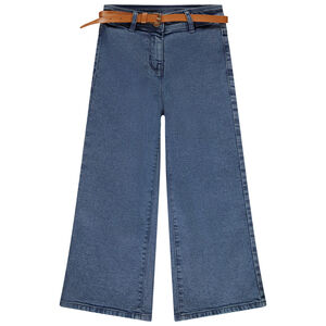 Jean amplio de denim con cinturón para niña 