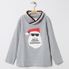 Camiseta de manga larga estampada papa  Noel con cuello de fantasía  , Orchestra