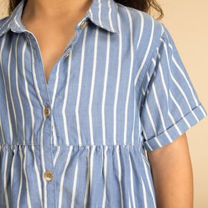 Vestido camisa de manga corta a rayas para niña 