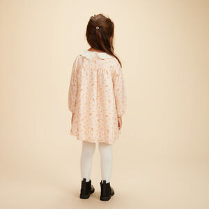 Vestido de manga larga con cuello babero y estampado fantasía para niña 