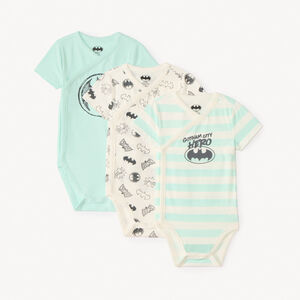 Lote de 3 bodies de manga corta de Batman Warner para bebé niño, con aperturas diferentes según la edad. 