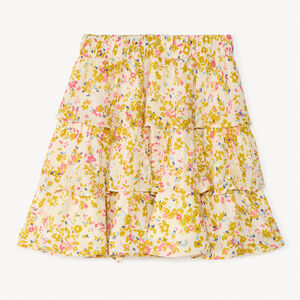 Falda de volante arrugada con estampado floral para niña 