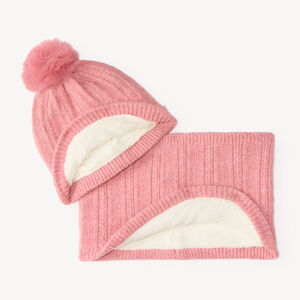 Ensemble bonnet à pompon et snood fille en maille 
