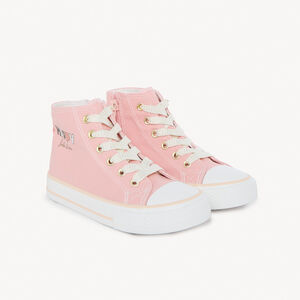 Zapatillas altas de lona con cremallera y cordones decorativos para niña 