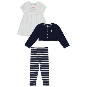Conjunto chaleco + blusa + pantalón a rayas para bebé niña 