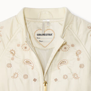 Bonito bomber satinado con bordados cachemire niña. 