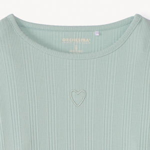 Camiseta de manga larga de canalé con corazón bordado niña 